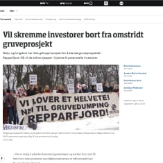 NRK:n uutinen Nussirin kaivoshankkeen Pohjois-Norjassa synnyttämästä vastustuksesta