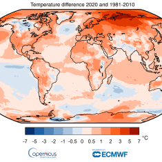 Maapallon ilmaston lämpötila vuonna 2020.