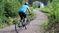 Pyöräilijä Kymijoen ulkoilureitillä