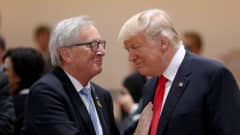 EU:n ja Yhdysvaltain yhteistyötä tarvitaan esimerkiksi veronkierron estämiseen. Kuvassa Euroopan komission puheenjohtaja Jean-Claude Juncker ja Yhdysvaltain presidentti Donald Trump.