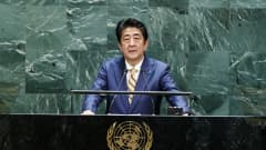 Japanin pääministeri Shinzo Abe piti puheen tiistaina YK:ssa New Yorkissa. 