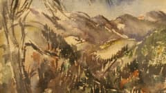 Cagnesin vuoristoa, Eemu Myntin akvarelli 1920-luvulta. Teos Erkki Fredriksonin kokoelmasta.