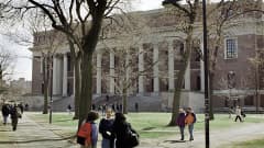 Opiskelijoita käyskentelee Harvardin yliopiston puistikossa.
