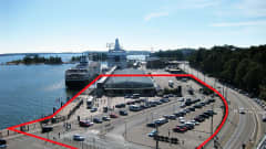 Alue, johon Helsingin Guggenheim-museota suunnitellaan rakennettavaksi.
