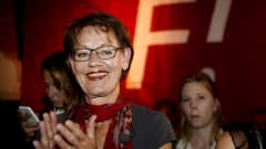 Gudrun Schyman Feministinen aloite -puolueen vaalivalvojaisissa sunnuntaina.