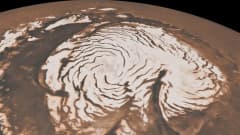 Kuva Mars-planeetan jäisestä pohjois- tai etelä-navasta.