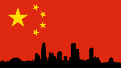 Kiinan lippu ja suurkaupungin siluetti