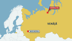 Kartta, jossa näkyy Vorkutan sijainti Venäjällä.