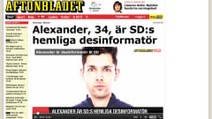 Kuvakaappaus Aftonbladet.se-nettisivuilta, kuvassa Alexander Fridback.