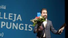 Jukka Viikilä Finlandia-palkintojen jakotilaisuudessa torstaina.