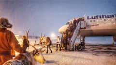 Lufthansan kone Kuusamon lentoasemalla 23.12.2017