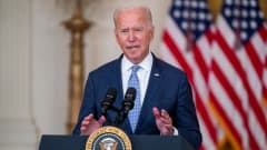 Presidentti Joe Biden puhuu Valkoisessa talossa 12.8.2021.