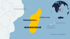 Kartalla Madagaskarin saarivaltio.