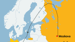 Kartalla lento RU675:n reitti Moskovasta Venäjältä, Suomen kautta Leipzigiin Saksaan.