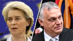 Kahden kuvan yhdistelmä, jossa ovat Euroopan komission puheenjohtaja Ursula von der Leyen ja Unkarin pääministeri Viktor Orbán.