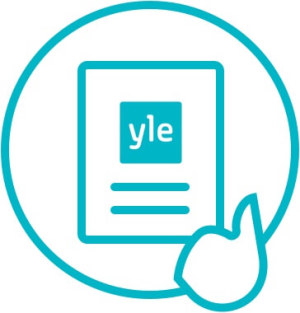 En symbolbild på ett finger och ett formulär med texten Yle.