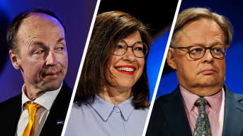 Kuvakollaasissa vasemmalla Jussi Halla-aho, keskellä Anni Sinnemäki ja oikealla Juhana Vartiainen.