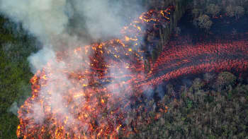 Massiivinen laavavirta tuhoaa metsää Pahoessa, Havajilla 19. toukokuuta.