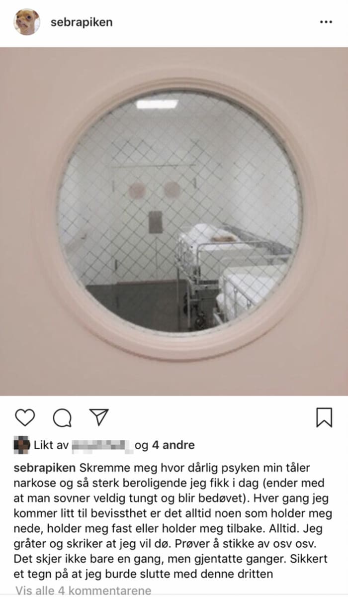 Andrinen Instassa julkaisema kuva, jossa näkyy sairaalakäytävä pyöreän ikkunan läpi kuvattuna.