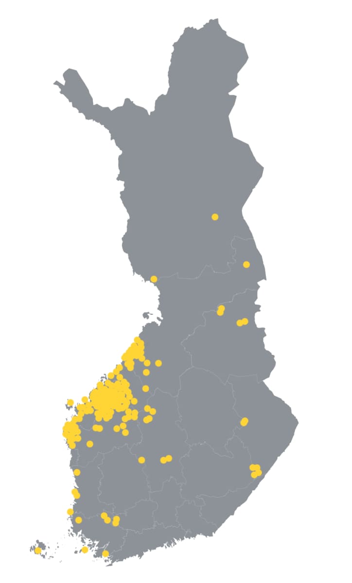 Turkistarhaukset Suomen kartalla.