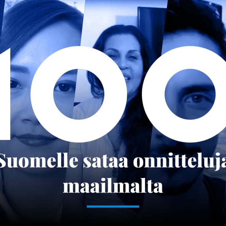 Onnitteluvideoita Suomelle lähettäneiden maailman kansalaisten kasvoja