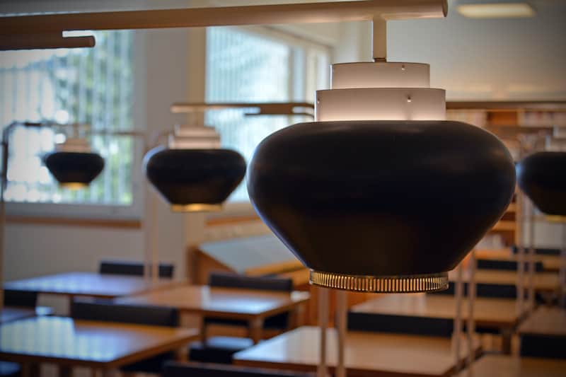Alvar Aalto's blueberry lamps newly preserved in Seinäjoki's Aalto library, 2015.