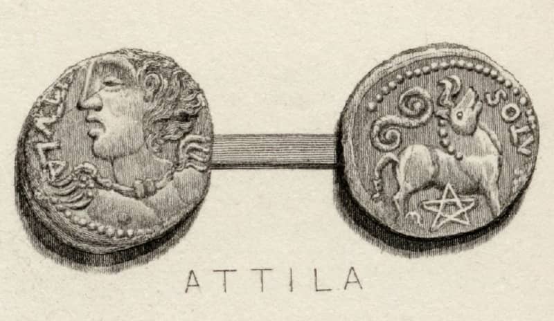 Hardcover with a coin depicted on both sides.  On one side there is a man's profile, on the other a horse and a star.