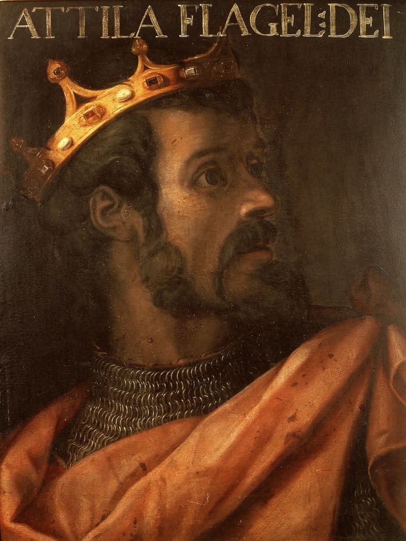 A painting with a profile picture of Attila and the text \