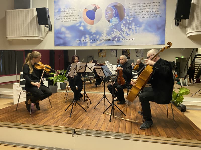 Люди грають на струнних інструментах.
