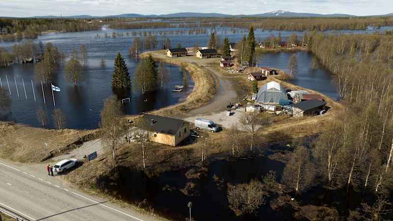 Kittilä floods from the air in the spring.