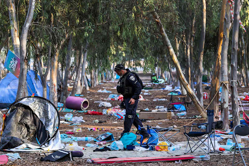 The Israeli soldier is walking in the Supernova Festival area, where the extremist organization struck October 7, 2023.
