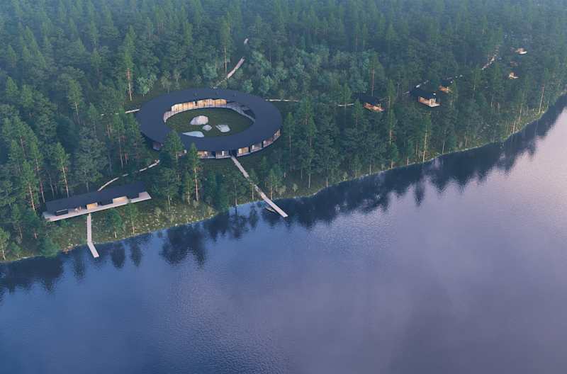 An illustration of the home of Manor's resort in Rantasalmi.