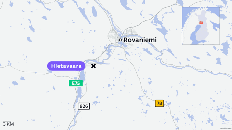 Locator from Rovaniemi, which shows the Hietavaara mine.