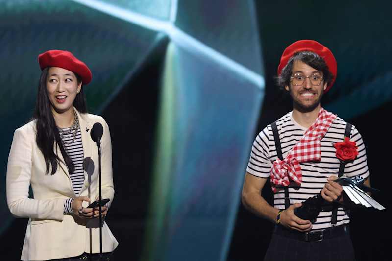 Jennifer Svedberg Yen and Guillaume Broche accept the award for best narrative at The Game Awards.
