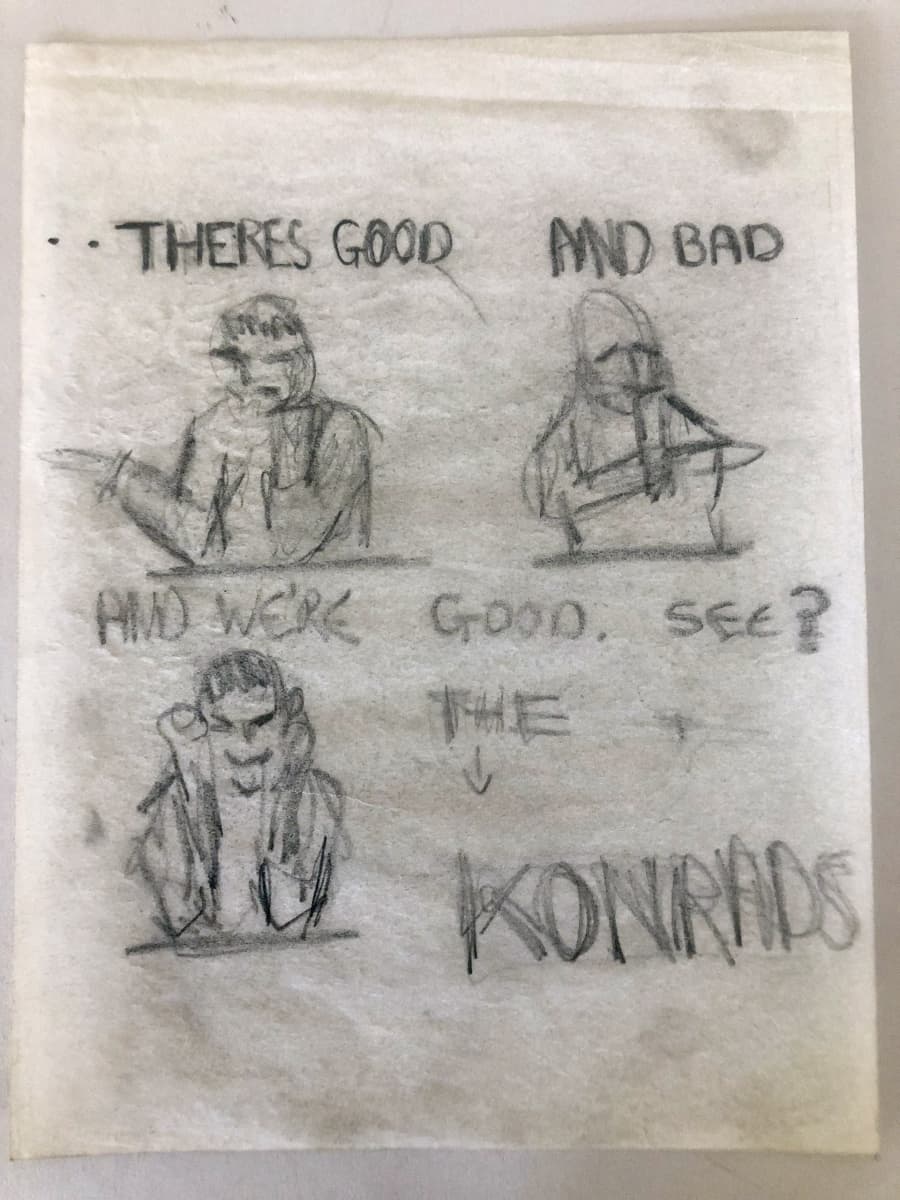 The Konrads -yhtyeen piirustuksia.