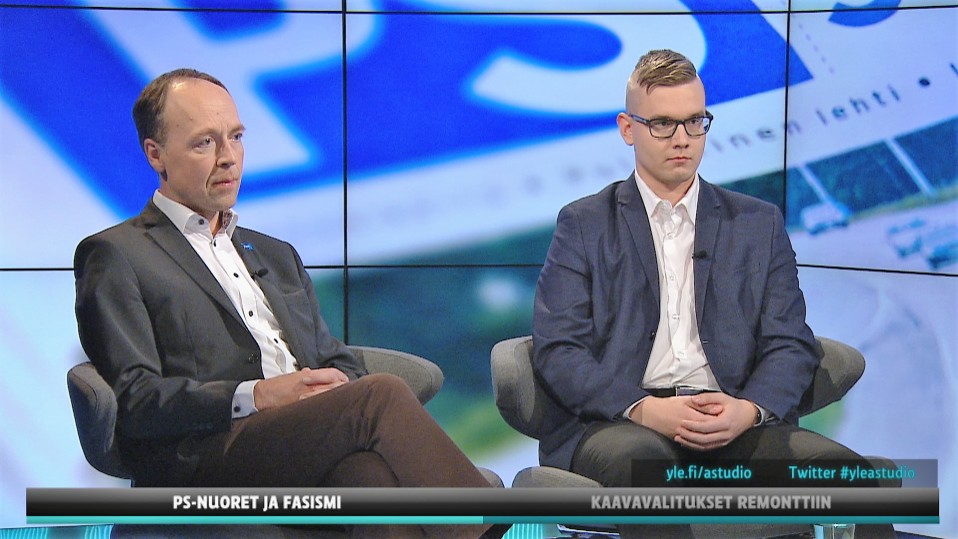 Perussuomalaisten puheenjohtaja Jussi Halla-aho ja Perussuomalaisten nuorten puheenjohtaja Asseri Kinnunen