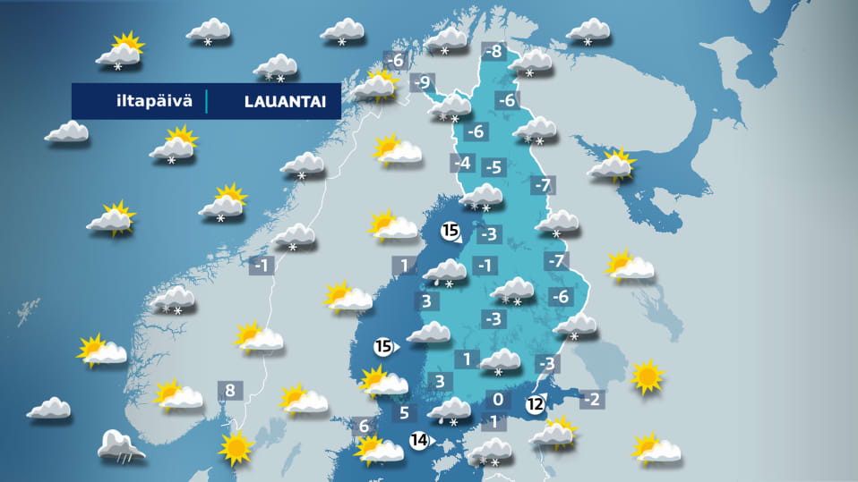 Lauantain iltapäiväkartta.