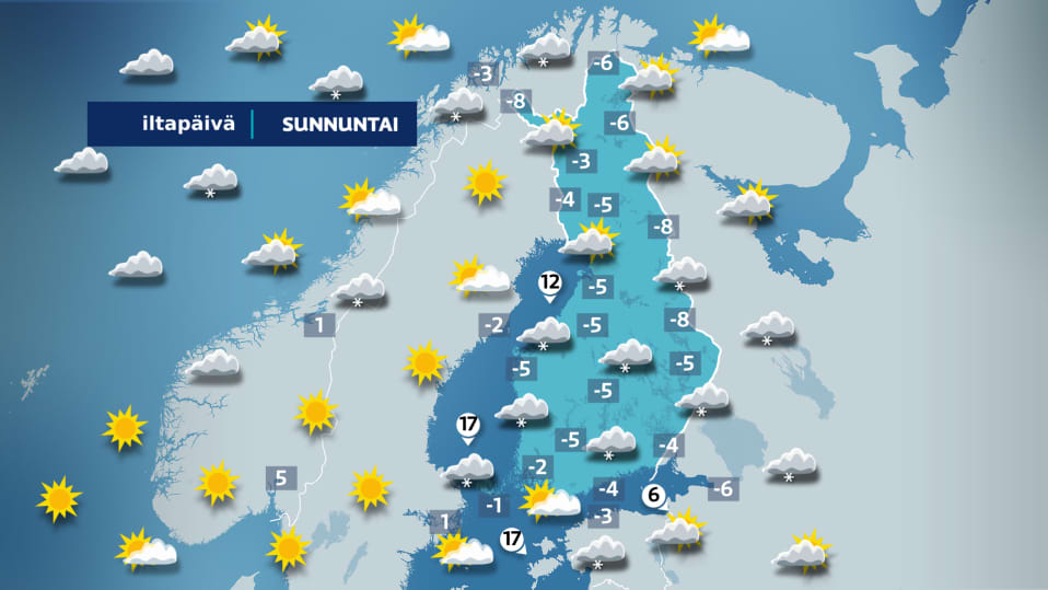 Sunnuntain iltapäiväkartta.
