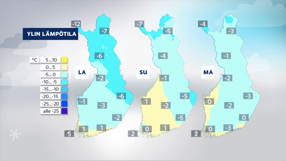 Sääkuva: Lämpötilaennuste 11.12. - 13.12.2021