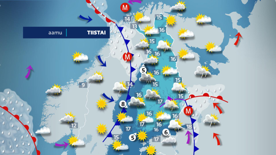 Tiistain sääkartta.