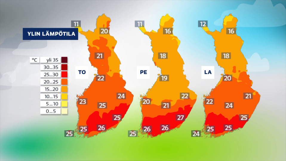 Sääkuva: Etelään leviää lämmintä ilmaa