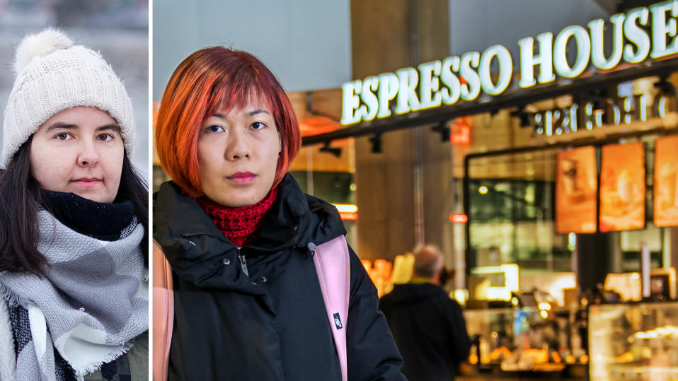Ana-Maria Albastroiu ja Linh Tran, taustalla Espresso Housen logo.