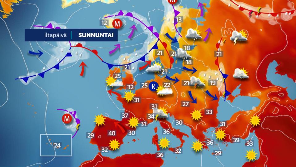 Euroopan sääkartta.