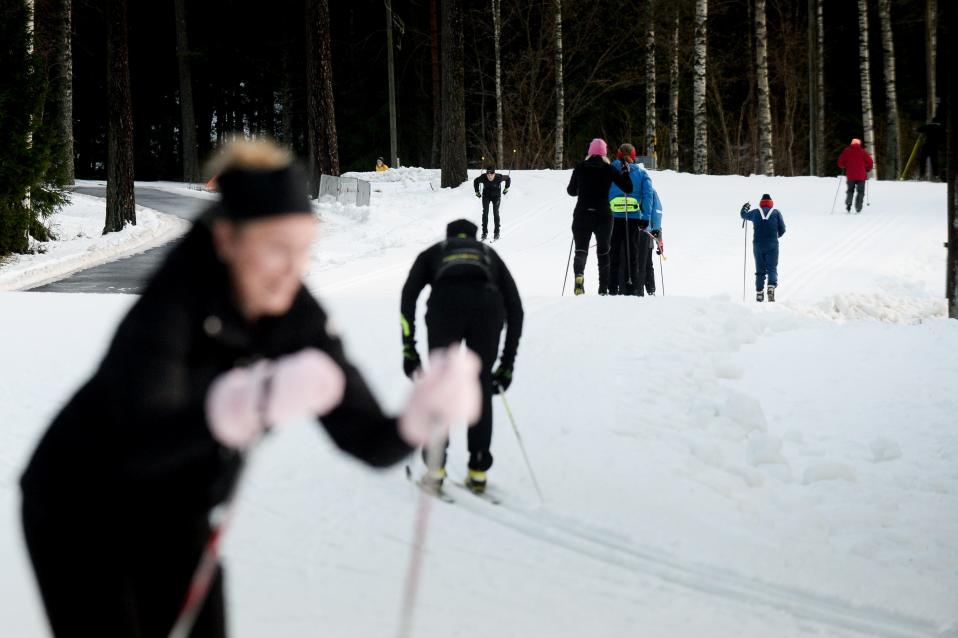 Skiers outdoors.