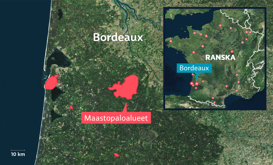 Maastopalot Ranskan ja Bordeauxin alueella 21.7.2022.