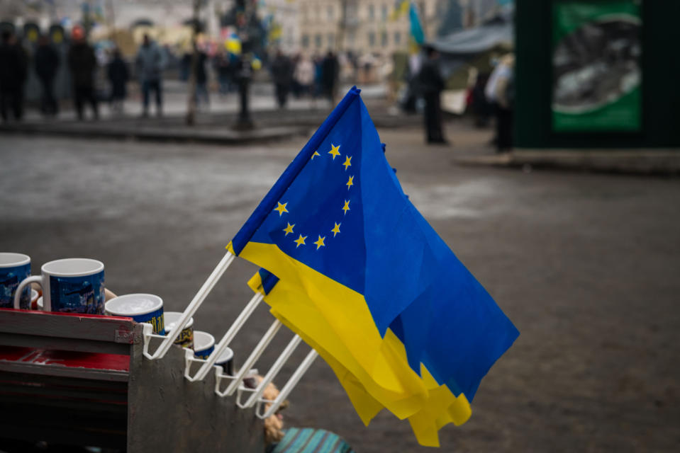 EU:n liput olivat vahvasti esillä Ukrainan Euromaidan-mielenosoituksissa vuonna 2014.