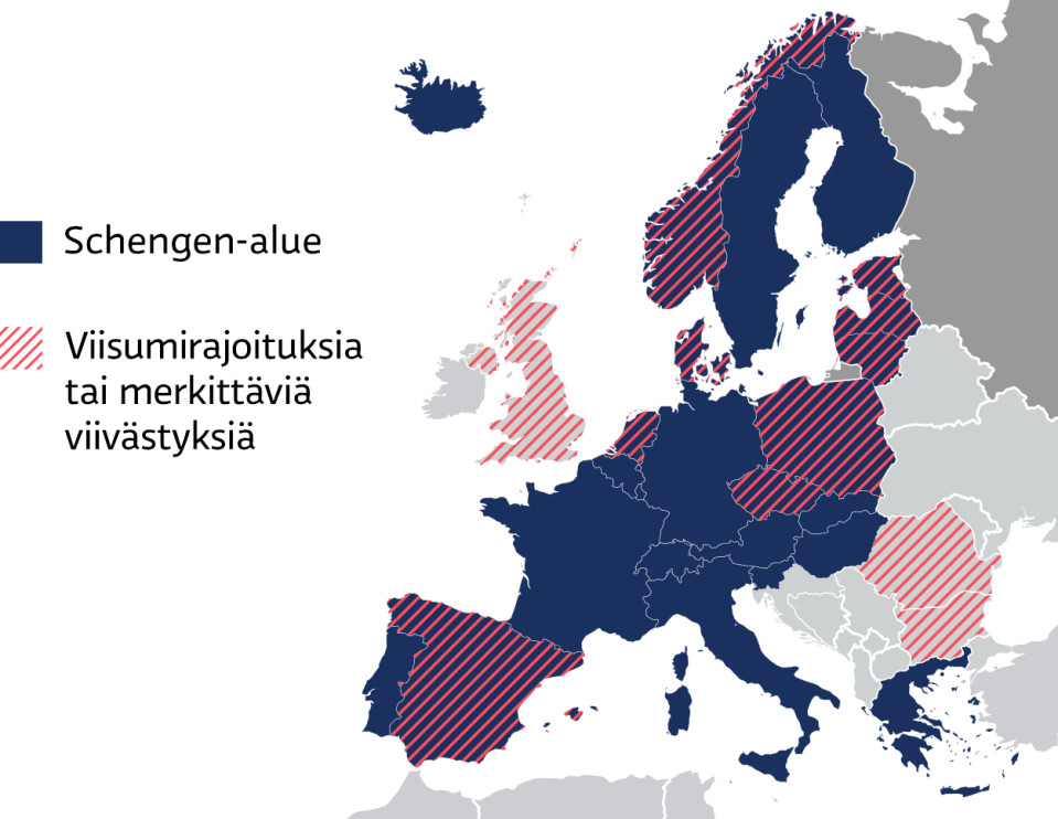 Schengen alueista Tanska on lisännyt viisumirajoituksia tai merkittäviä viivästyksiä venäläisten viisumeissa.