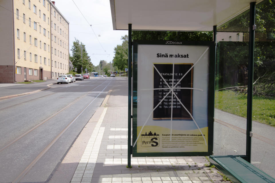 Election advertisements of the Finnish Party against Immigrants were removed from the streets of Helsinki