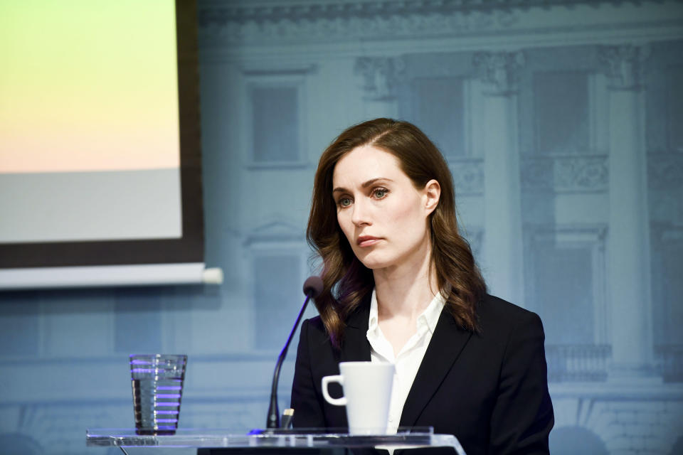 Sanna Marin at a press conference.